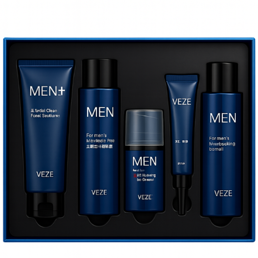 Kit completo de skincare para hombres. Para un rostro limpio, fresco y revitalizado. 5 piezas.